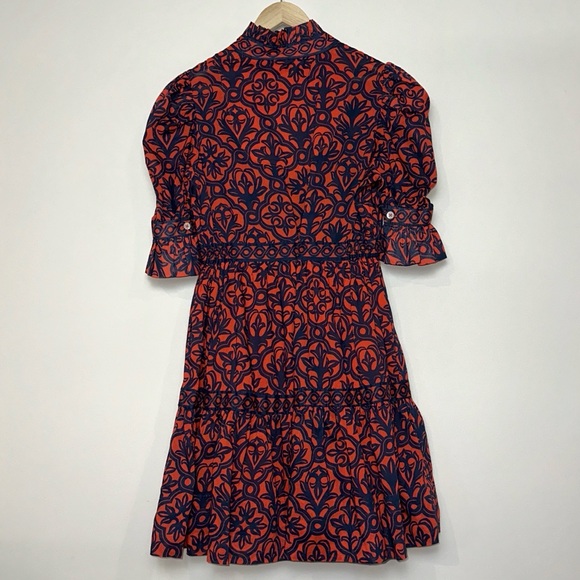GRETCHEN SCOTT Cotton Teardrop Dress in Wall of Secrets Print Navy/Tomato - Picture 7 of 12